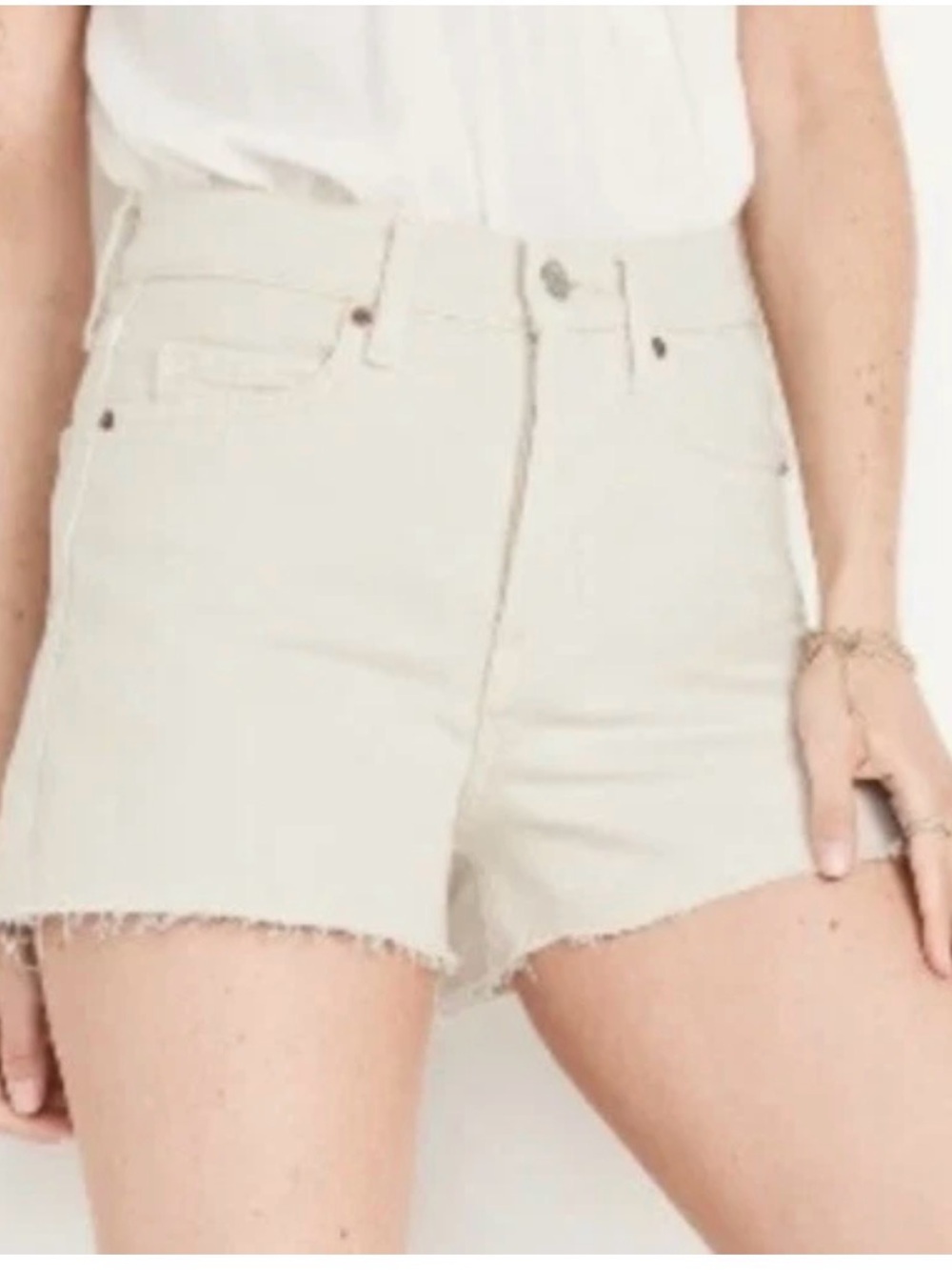 Old Navy Higher High-Waisted Sky-Hi A-Line Cut-Off Jean Shorts Beige Sz 16 NWT